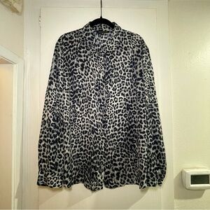 Jones of NY Navy and GrayLeopard Print Button-Up Blouse size 22W